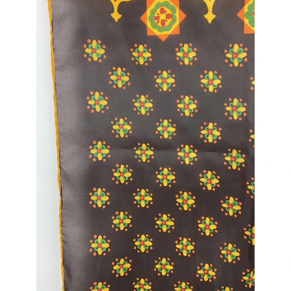 Vintage Scarf Japanese Rectangle Brown Orange Yellow Polyester Mod MCM